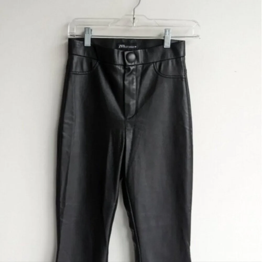 Zara faux leather flared high rise pants - Picture 2 of 7